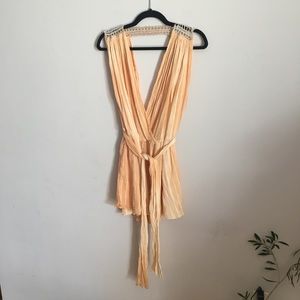 Free People Orange Gold Low V Cut Romper NWOT